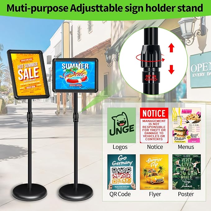 INNOVSIGN 6Packs Adjustable Pedestal Sign Holder Stand 8.5''x11'', Floor Standing Poster Sign Stand for Vertical/Horizontal View Sign stand,Outdoor/Indoor Standing Sign Holders(Black, Round)