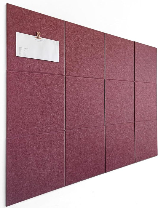 DECORITA Felt Wall Tiles | Large Cork Board Alternative | Aesthetic Felt Bulletin Board for Office, Home & Classroom | Large Cork Boards for Walls Pinboard (12-Pack) | Red Wine