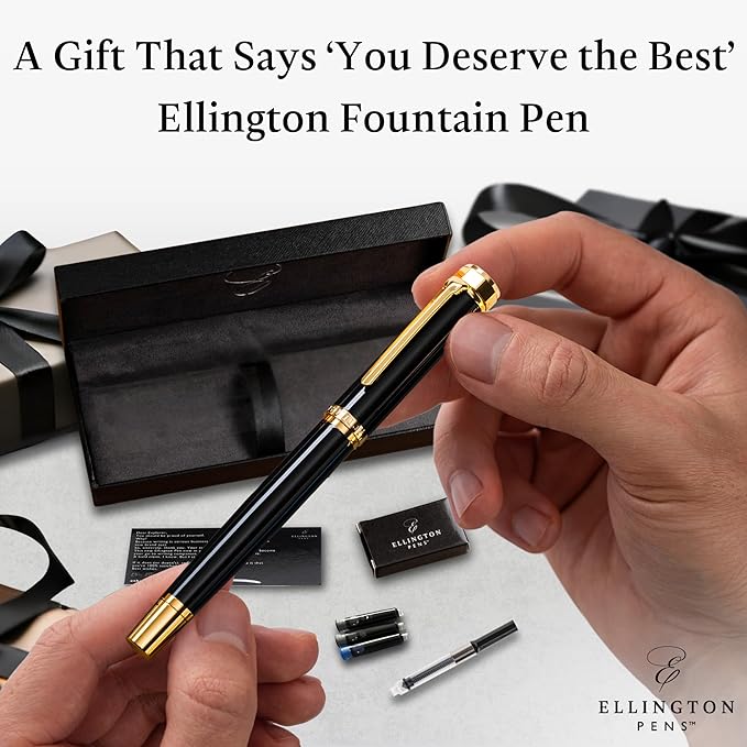 Ellington Pens Luxury Fountain Pen Set- Smooth Medium Nib- Includes 3 Ink Cartridges, Refillable Ink Converter, Gift Box -Fountain Pens For Writing, Calligraphy, Journaling, Sketching (Noble Heritage)