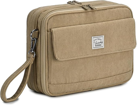 VASCHY Colored Pencil Case, Corduroy Large Pencil Pouch for Art Pens Markers Gel Pens Big Holder Organizer Fits 192 Pencils for Girls Women Camel