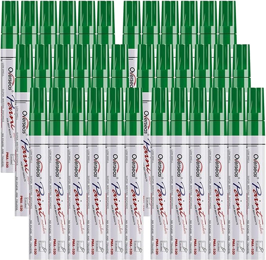 Overseas Green Paint Marker Pens - 36 Pack Oil-Based Permanent Markers Set, Quick Drying, Waterproof, Medium Tip Paint Pens Bulk for Wood, Metal, Rock, Ceramic, Plastic, Canvas, Glass, Rubber
