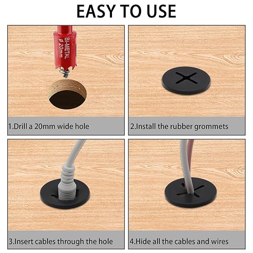3/4 Inch(20mm) Desk Grommet,13 Pieces Wire Grommet, Desk Hole Cover for Cables with Hole Saw,Plastic Cable Cord Wire Hole Cover for Desk, Table,Cabinet,Countertop and Other Furniture(Black)