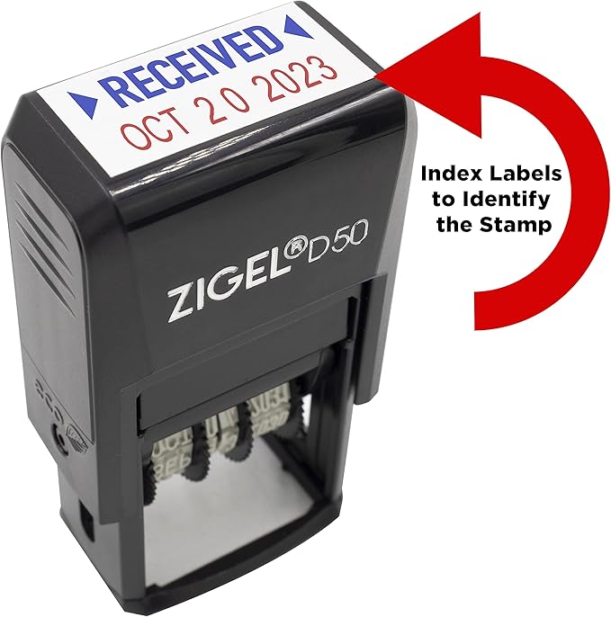 ZIGEL D50 Date Stamp with Posted - Self Inking Date Stamp - Blue/Red