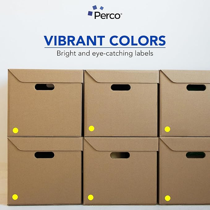Perco Fluorescent Yellow 1-Inch Perforated Circle Dot Sticker Labels—10 Rolls, 10,000 Round Stickers — with Permanent Adhesive for Inventory Management, Color Coding, Garage Sales, Crafts—Made in USA