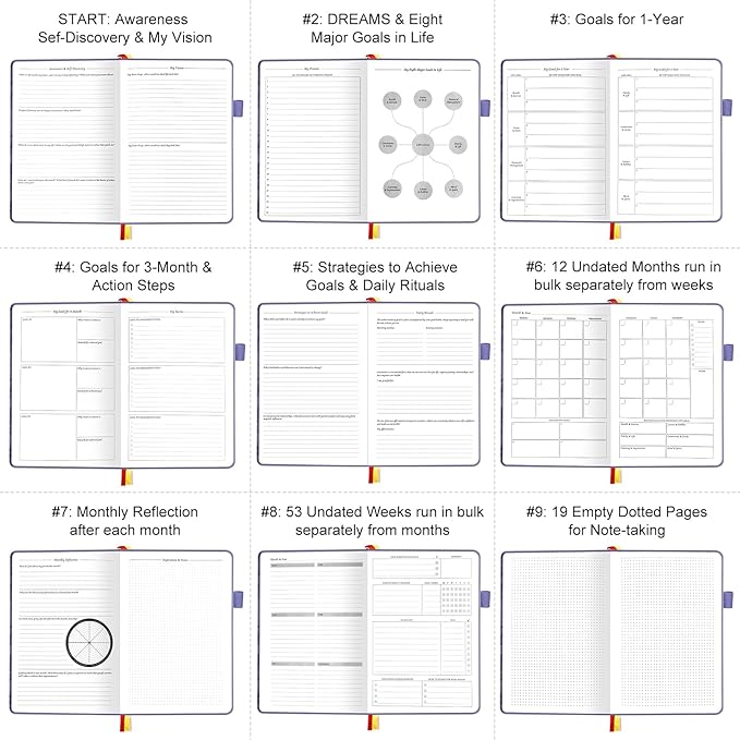 Undated Luxurious Weekly & Monthly Planner to Increase Productivity Hit Your Goals, Organizer Notebook Gratitude Journal Time Management Start Anytime, A5, Lasts 1 Year