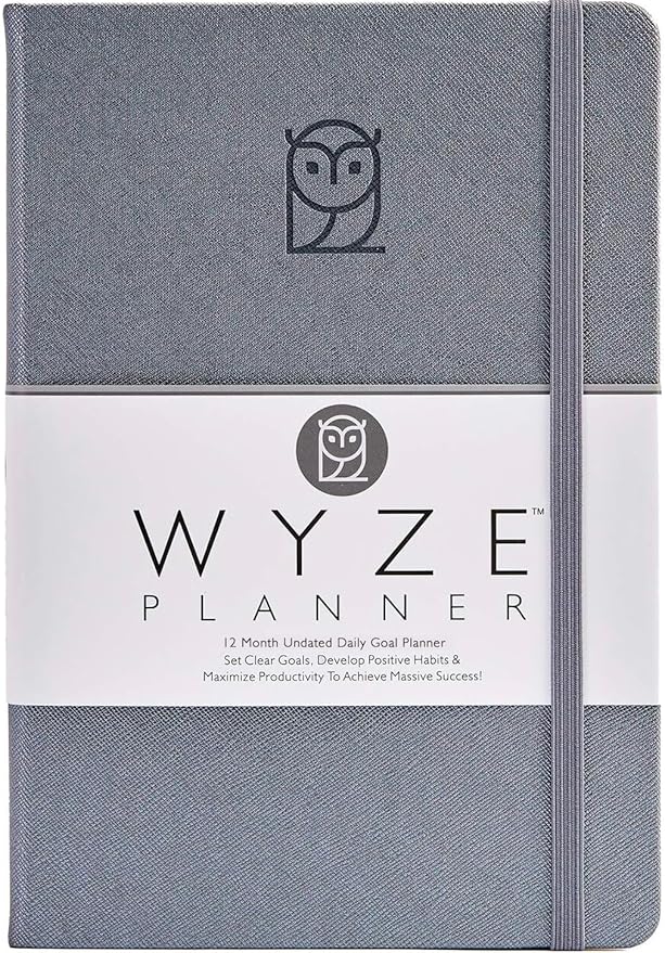 Wyze Planner Undated Daily Planner – 1-Year B5 Productivity Organizer with Two-Page Weekly Spread, Goal Setting, Habit Tracker, Weekly & Monthly Pages – Hardcover Time Management Notebook (Gray)