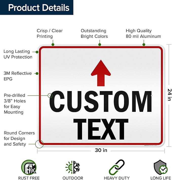 Custom Arrow,Custom Directional Sign, Up Arrow,24x30 Inches, 3M EGP Reflective, Rust Free .080 Aluminum, Fade Resistant, Made in USA by My Sign Center