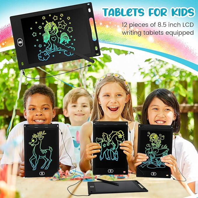 Tinlade 12 Pack LCD Writing Tablets for Kids, 8.5 Inch Erasable Doodle Boards Portable Electronic Drawing Pads, Learning Bulk Toys Gifts for School Prize (Black)