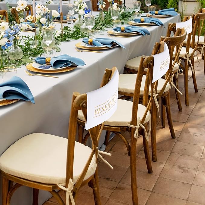 Buryeah 12 Pcs Reserved Seating Signs for Chairs Church Pew Reserved Chair Signs Placeholder with Printed Words for Weddings Parties Celebrations Receptions Church or Event (White,Gold)