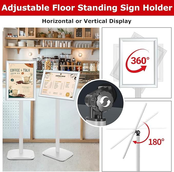 VAIIGO 3 Pack Heavy Duty Standing Sign Holder 11x17 Inch - Pedestal Floor Sign Stand with Weighted Base - Vertical & Horizontal Poster/Menu Display Stands for Indoor/Outdoor Advertising, Silver