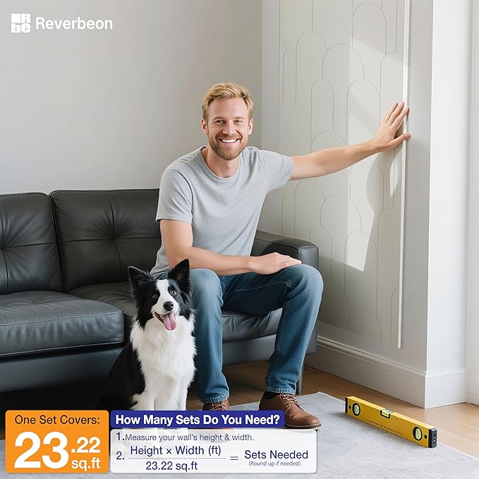 Reverbeon 6 PCS Acoustic Panels, 23.6x23.6 Inch Sound Absorbing Panels, Decorative Acoustic Wall Panels for Recording and Home Studio, Office with Double-Sided Adhesive Tape