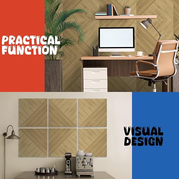 EVENRISING Acoustic Panels 6 Pack, Soundproof Wall Panels 23.6 x 23.6 Inches, Large Decorative Sound Absorbing Panels,Self-Adhesive Acoustic Treatment for Home Studio Office, Light SymmetryLuxe