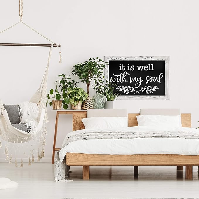 Loddie Doddie Magnetic Chalk Board - 20" x 30", White Rustic Wood Frame - Chalkboard Sign with Erasable Surface - Photo & Note Decorative Magnet Display - Easy Hang Magnetic Boards for Walls