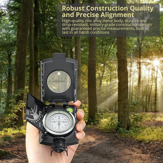 Anbte Compass Hiking Survival, IP65 Waterproof Metal Compass with Sighting Clinometer and Carry Bag, Multifunctional, Professional, for Camping Hunting Hiking Navigation