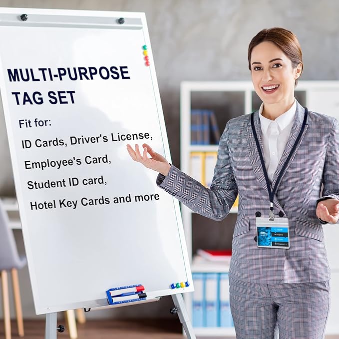 Marspark 50 Sets Clear Name Tags with Lanyard, Lanyards for ID Badges Reusable Strap with ID Holder Plastic Name Badges for Adults Business School Church Conference (Dark Blue)