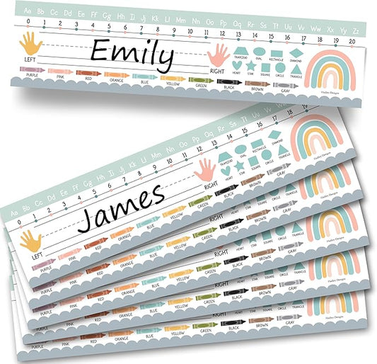 Desk Name Tags for Classroom -25 Student Name Plates for Classroom Kindergarten, Preschool, 1st, 2nd & 3rd Grade, 13x3 Teacher Nameplates for Student Desks, Boho Nametags