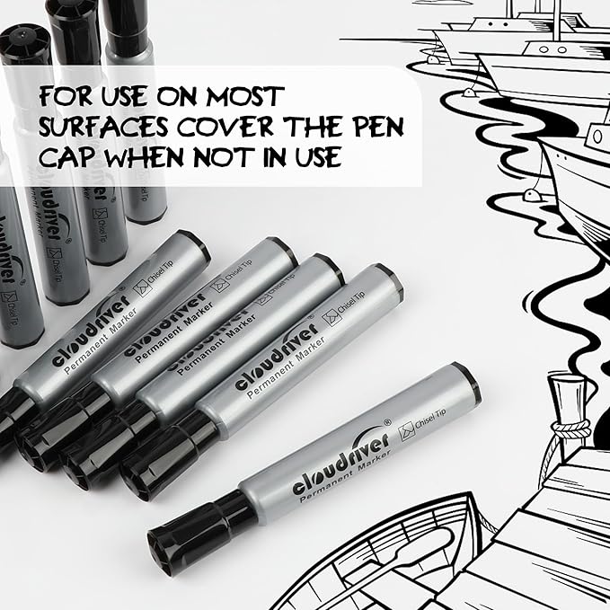 cloudriver Permanent Markers 96 Count, Black Permanent Marker Bulk Set, Chisel Tip, Premium Smear Proof Markers, Quick Drying Ink, Waterproof, Office Supplies for School, Office, Home