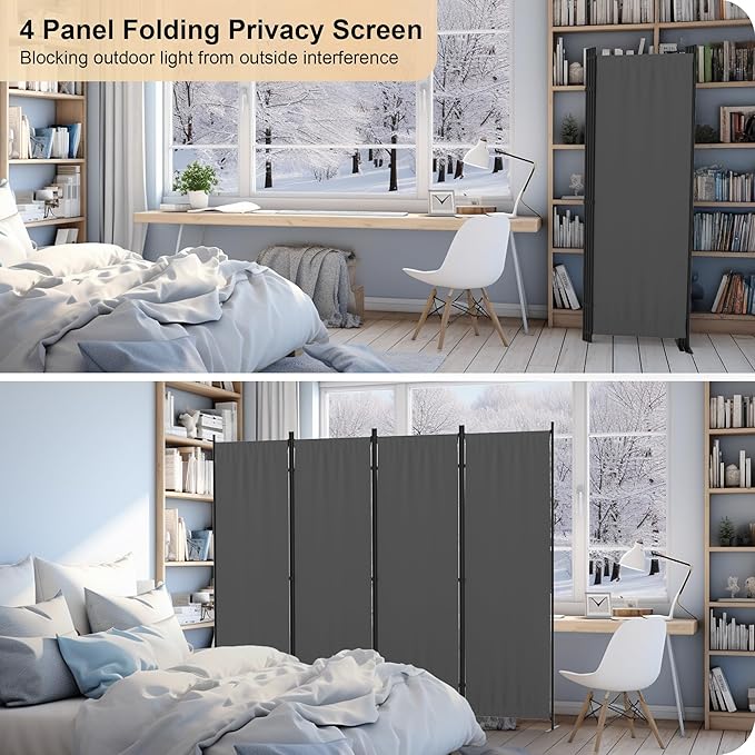 Kecreque Privacy Screen Room Divider as Dressing Screen 4 Panel Wall Room Divider with 3 Wider Feet Portable Wall 6FT Partition Wall for Office Dining Room Children's Separate Rooms,Grey