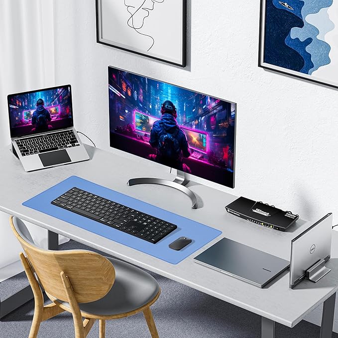 ALOANES Waterproof Mouse Pad, XXXL Gaming Keyboard Pad with Anti-Slip Base, Grain Jacquard Surface, Extend Desk pad for Gamer, Office & Home, Blue Mousepad 35.4''x 15.7''x 0.12''