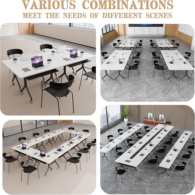 Goakwwuz Conference Room Table, Folding Conference Tables,Thicken Grey Tabletop,Flip Top Wooden Seminar Meeting Room Table for Conference Room Offices (6, Black Drawer, 55.1”)