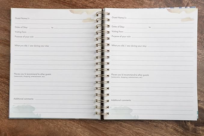 Paper 'n Such Guest Book for Rental House - Vacation Home - Short Term Rentals, Host Essentials, Spiral Hardcover Welcome Log for Airbnbs- 200 Pages (World Map)