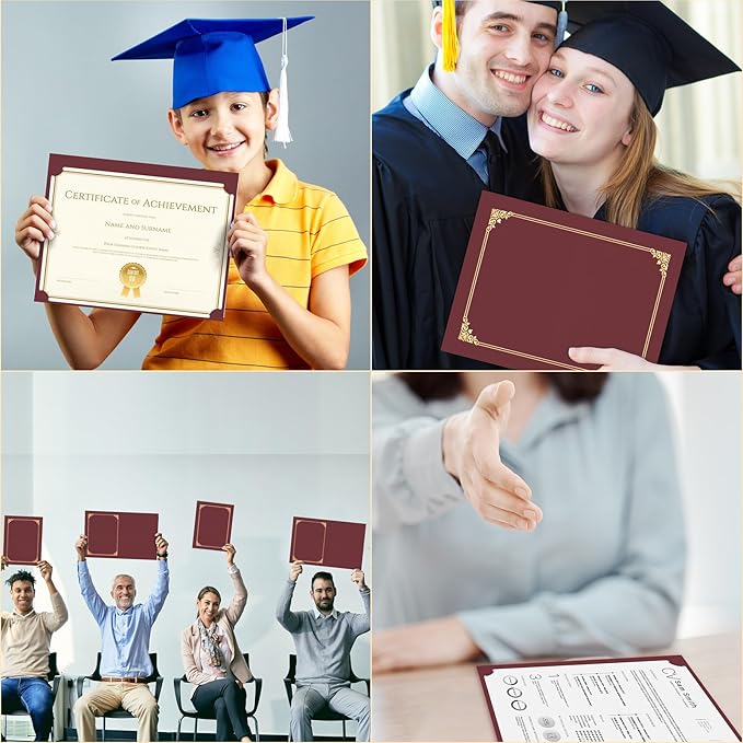 HAUTOCO 90 Packs Certificate Holders, Burgundy Diploma Holders, Document Award Covers Certificate Folders with Gold Foil Border for 8.5x11 Letter Size
