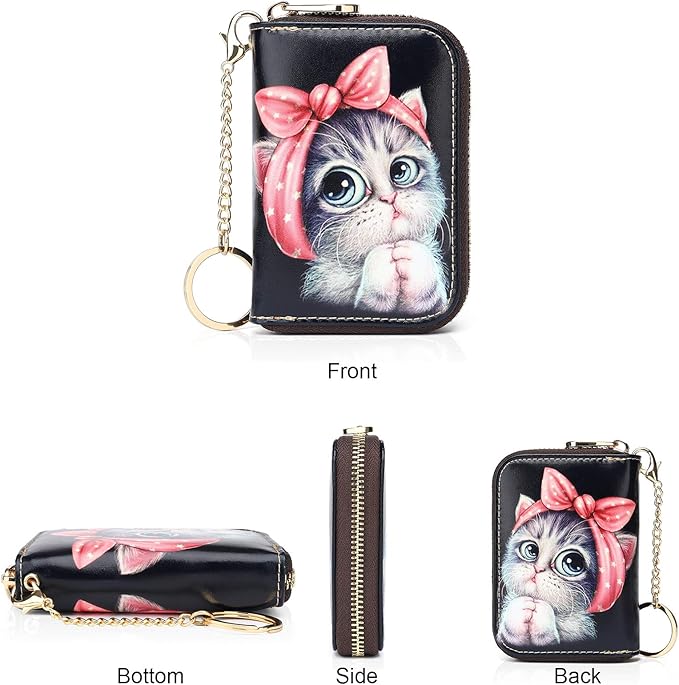 APHISON RFID Credit Card Holder Wallets for Women Leather Zipper Card Case for Ladies Keychain Wallet