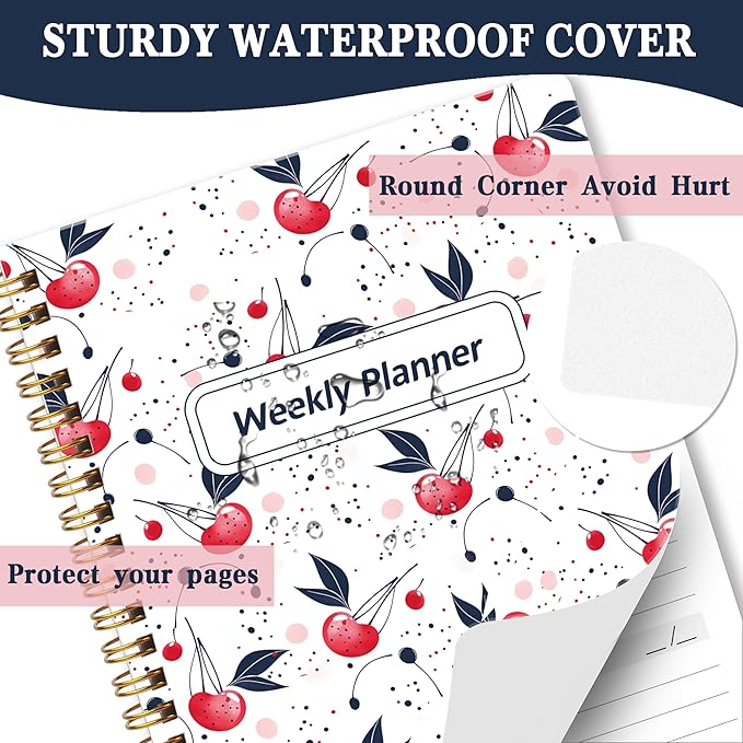 Undated Weekly Planner- Weekly Goals Notebook, A5 To Do List Planner, Habit Tracker Journal with Spiral Binding（Flower-1）