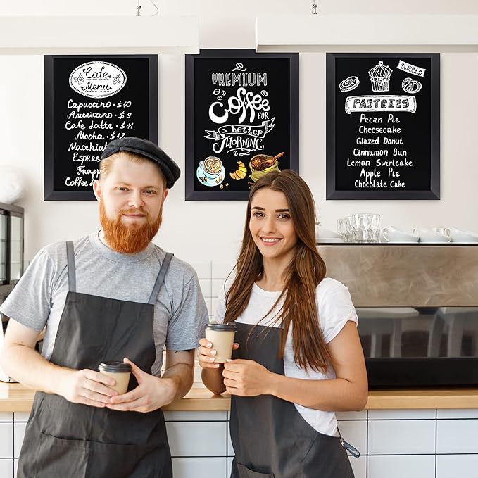 HBCY Creations 18" x 24" Rustic Black Solid Wood Frame Wall Chalkboard, Magnetic Surface, Home Décor, Restaurant & Café Menus, Blackboard, Includes Chalk, Eraser & Hanging Hardware