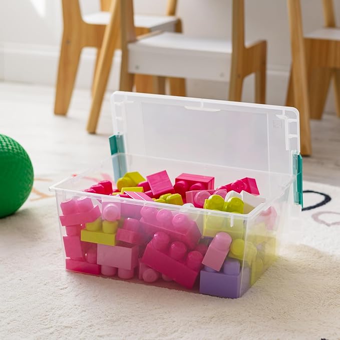 IRIS USA 12 Qt. Plastic Storage Bins Containers with Lids, 4 Pack, Small Sensory Bin, Craft Storage, Craft Organizers & Storage, Organizing Container for Home, Office & Art Supplies, Stackable, Clear