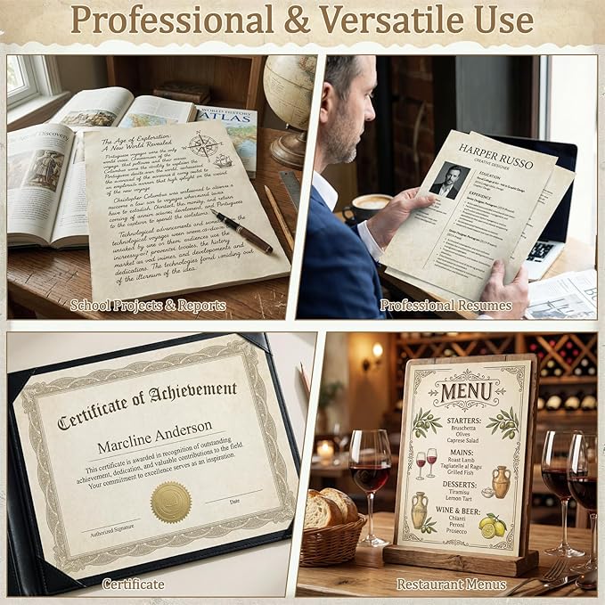 Tosstuki 500 Sheets Parchment Paper for Certificates 8.5 x 11'' 100 GSM Double Sided Printer Stationery Resume Paper Bulk Letter Size for Resumes Diplomas Crafts Business Cards Invitations, Ivory