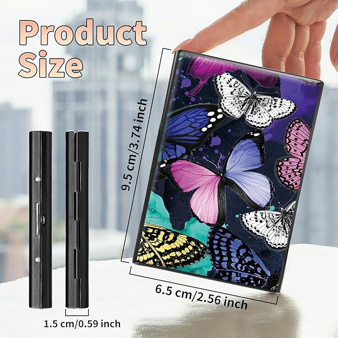 BWEGRHE Slim Credit Card Holder, Color Butterfly RFID Blocking Metal Wallet for Men & Women, Aluminum Minimalist Hard Case Pocket-Sized Business Cards Organizer (Fits Up to 10 Cards)