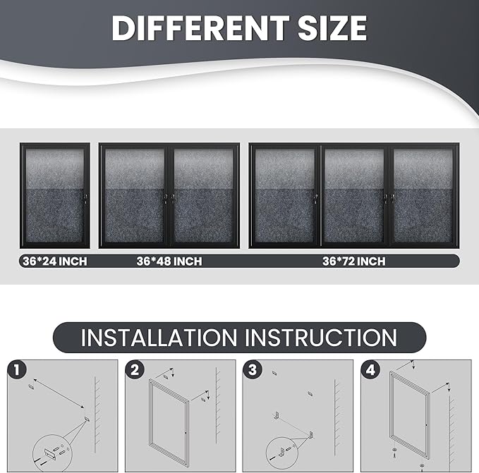 36"x24" Lockable Enclosed Bulletin Board, Outdoor Flet Weather-Resistant Aluminum Frame Notice Board, Wall Mounted Display Case Acrylic Doors for School,Office,Black Frame w/Grey Flet