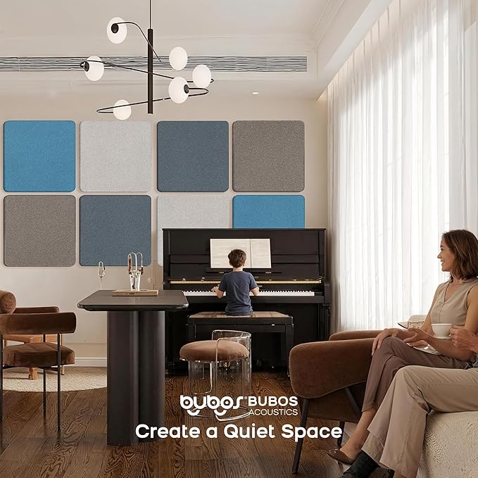 BUBOS 4 PCS Acoustic Panels,Fabric Soundproof Wall Panels,Self-adhesive Sound Absorbing Panels for Studios, Office, Home Theater (Mistral, 23.6''x23.6'')