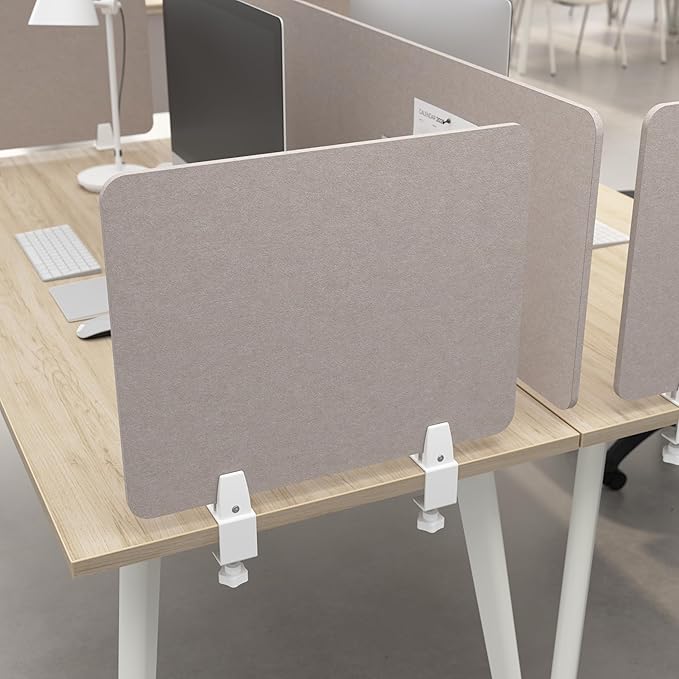 Bush Business Furniture 22W Desktop Privacy Screen in Warm Beige, Desk Mounted Office Partition with Acoustic Sound Dampening Panel