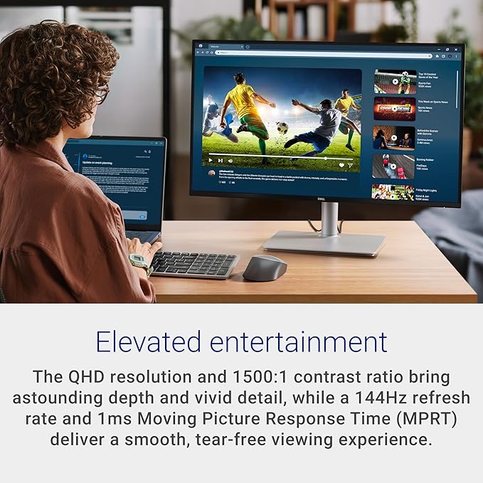 Dell 27 Plus QHD Monitor - S2725DSM - 27-inch QHD (2560x1440) 144Hz 1ms Display, 2 x 3W Speakers, HDMI/DisplayPort 1.4 Connectivity, Height/Tilt/Pivot/Swivel Adjustability, AMD FreeSync - Ash White