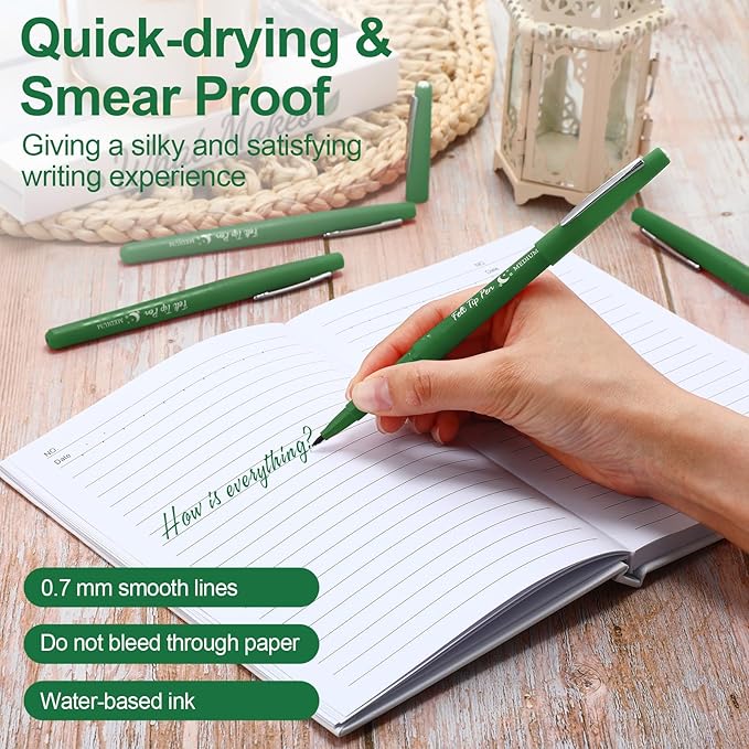 Fuyoooo 36 Pcs Felt Tip Pens 0.7mm Medium Point Colored Felt Tip Pens for Journaling Planner Writing Note-taking Art Office and School Supplies(Green)