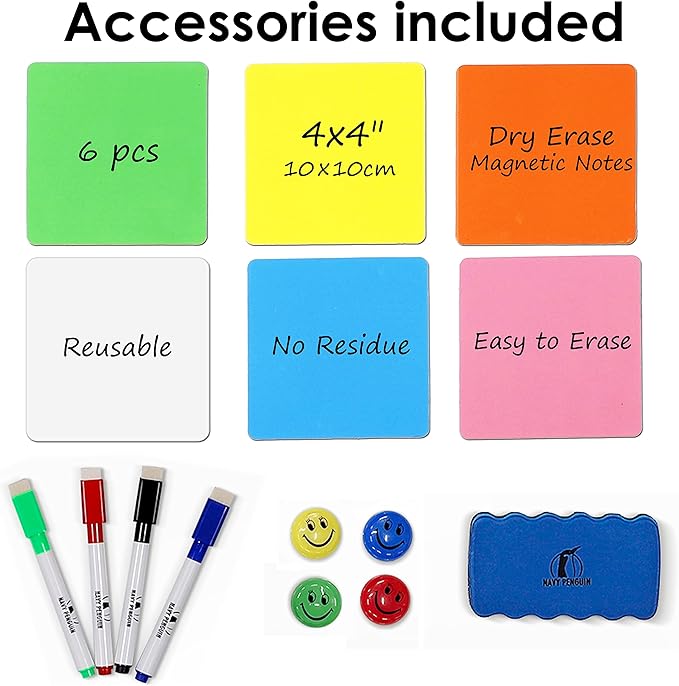 Whiteboard Set - 24 x 18 in Dry Erase Board with 1 Magnetic Eraser, 4 Dry Wipe Markers, 4 Magnets and 6 Magnetic Labels - Wall Hanging Reminder Kanban White Board for Home and Office (24x18 inch)