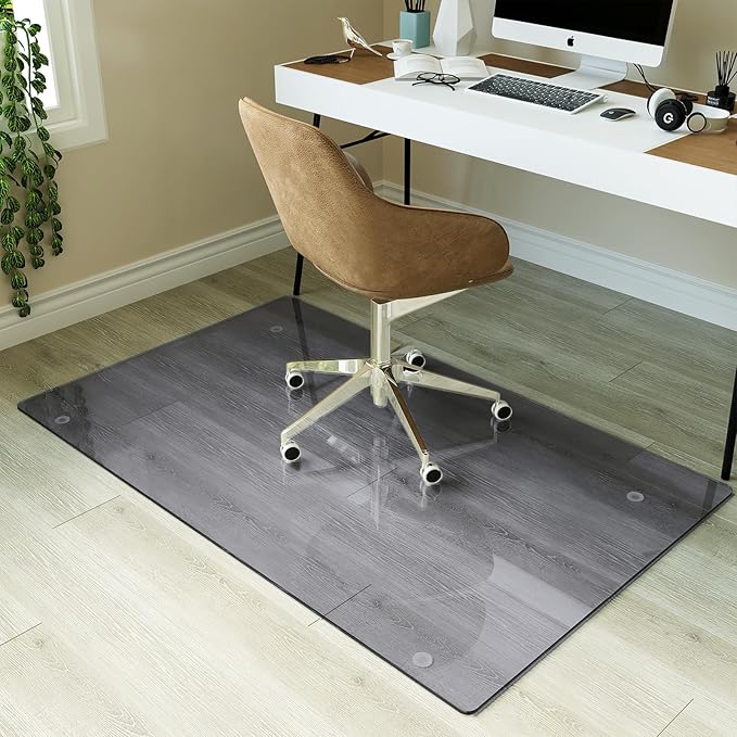 Koonmi Tempered Glass Chair Mat for Hardwood Floors & Carpets, 30" x 48“ Grey Heavy Duty Office Floor Protector, Scratch & Dust Concealing, Noise-Free for Home Office Desk
