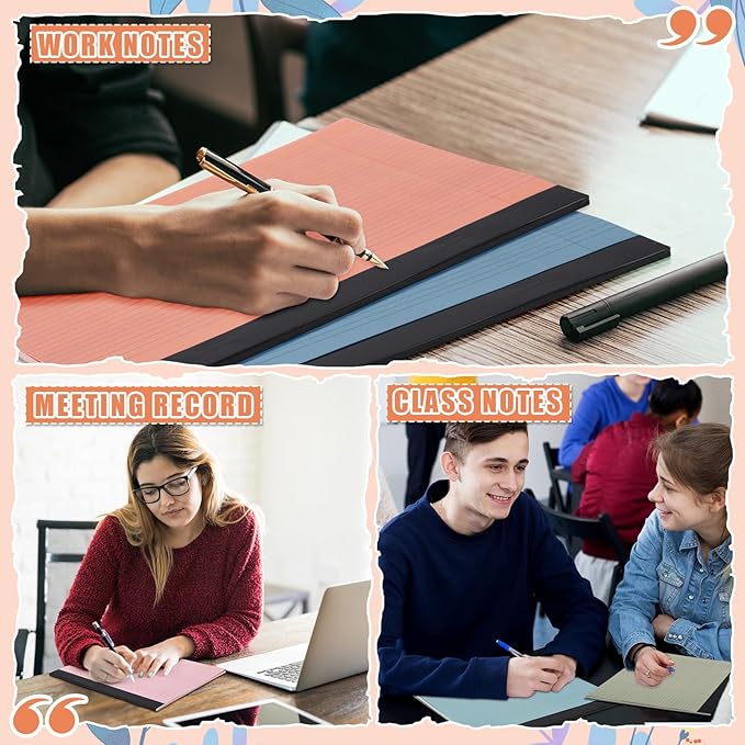 Lincia 6 Pcs 11" x 9.5" Legal Pads College Ruled Notepad Landscape Notebook Horizontal Lined Notebook 80 Gsm Assorted Colors Paper Pastel Writing Pads for School Office, 40 Sheet (Slate Gray)