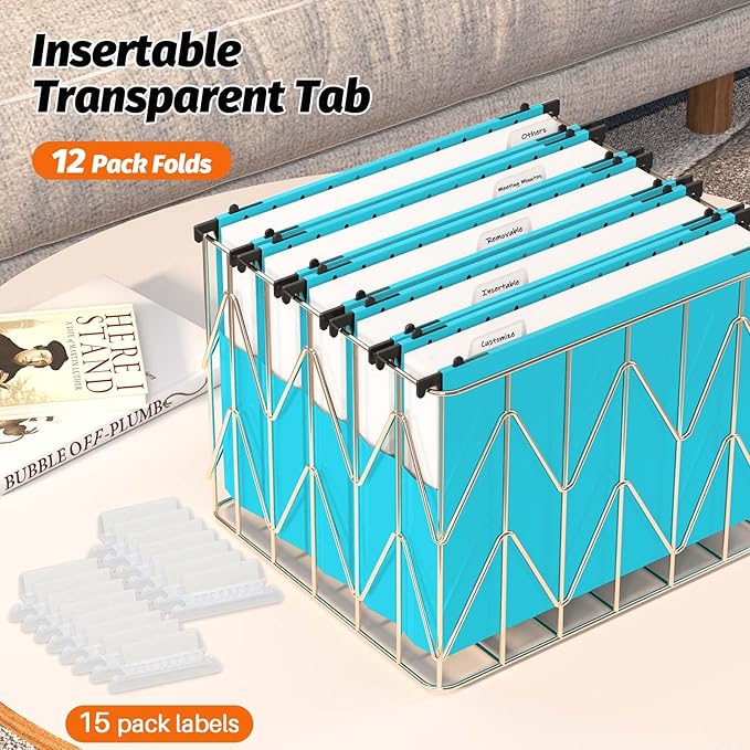 Shutex Extra Capacity Plastic Hanging File Folders,12 Pack Reinforced Expanding Hang Folder Letter Size,Accordian Pocket,Heavy Duty 2 Inch Expansion, Hard Hanging Folder Organizer for Office Home,Blue