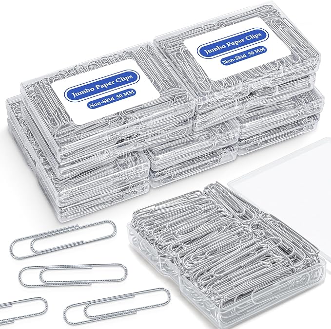 Jumbo Paper Clips Non-Skid, 1000 Large Paper Clips 10 Boxes of 100 Each, Jumbo Size for Home, Office, School Supplies, 2 Inch Silver Heavy Duty Nonskid Paperclips
