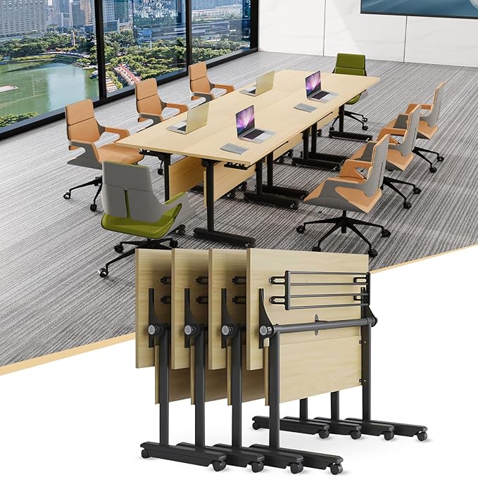 Conference Table,55.1''Folding Conference Room Table for 4-12 People,Mobile Flip Top MeetingTraining Table with Different Coulor and Styles for Offices, Classrooms,Meeting Room (4, 61''G)