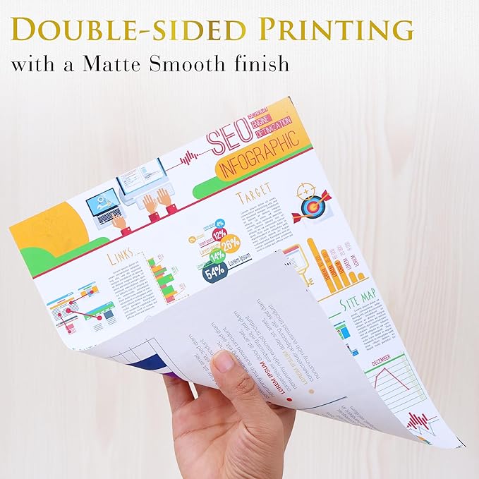 A-SUB Double Sided Matte Photo Paper 100 Sheets 8.5X11 Inches 48lb 180gsm Presentation Paper for Inkjet Printers for Reports Charts Printing