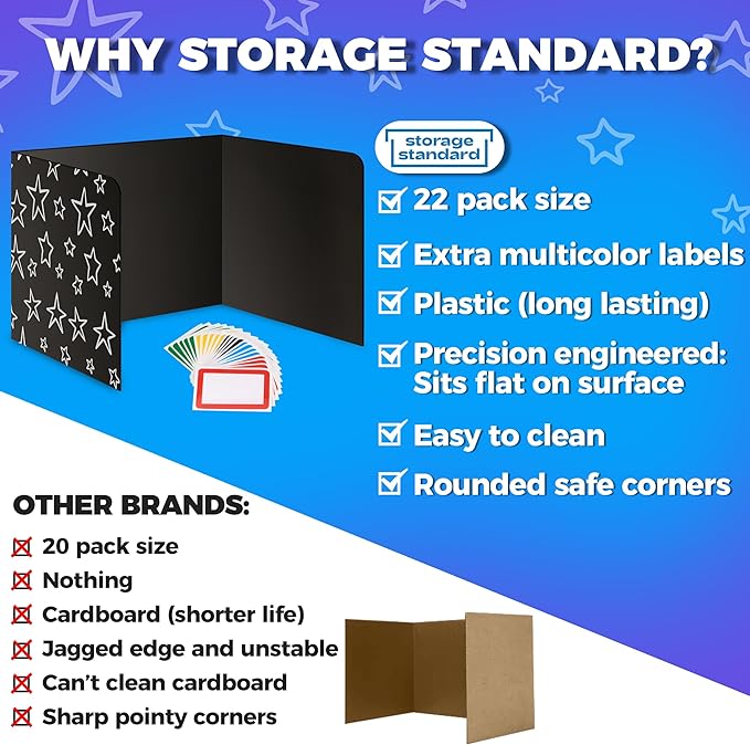22-Pack Desk Dividers for Students - Star, Durable & Waterproof Plastic Study Carrel Divider, Classroom Folders Teacher Supplies, Easy-to-Clean Plastic Privacy Shield Folder Boards for Student Desks