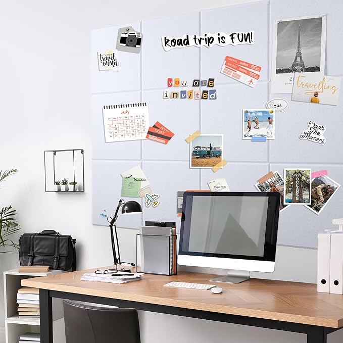 AKTOP White Cork Bulletin Board 47"x35", 12 Pack Removable Felt Cork Board Tiles for Wall, Large 48 x 36 Bulletin Board Notice Pin Board for Office, School & Home, 48 Safe Adhesive Tabs, 20 Push Pins