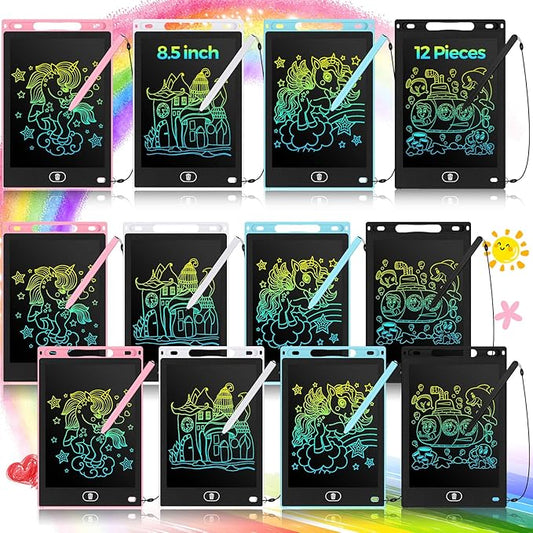 Tinlade 12 Pack LCD Writing Tablets for Kids, 8.5 Inch Erasable Doodle Boards Portable Electronic Drawing Pads, Learning Bulk Toys Gifts for School Prize (Pink, Light Blue, White, Black)