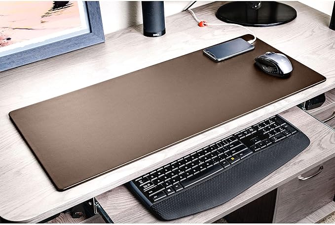 DACASSO Leatherette Keyboard/Mouse Desk Mat- Luxury Leatherette Desk Blotter for Writing - Executive Desk Surface Protector - (Brown, 30" x 12.5")