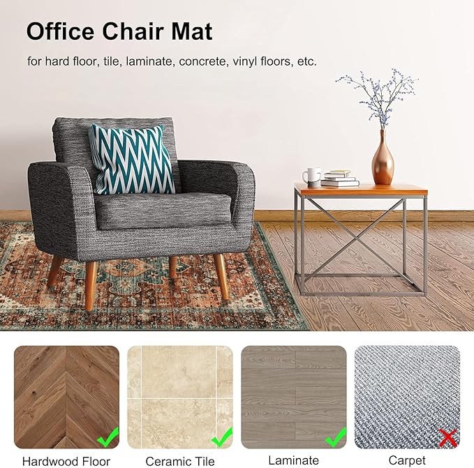 Anidaroel 48"x60" Chair Mat for Hardwood Floor/Tile Floor, Desk Chair Mat for Hard Floors, Under Desk Rug Protector for Rolling Chair, Computer Gaming Chair Mats, Low Pile Carpet Floor Mat
