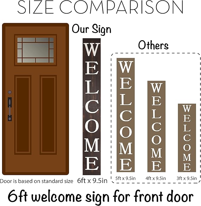 Tall Outdoor Welcome Sign for Front Door, 6ft Brown Welcome Sign,Rustic Tall Welcome Sign for Front Porch Decor, Farmhouse Welcome Porch Sign Wood Vertical Decor, Fall Porch Decor for The Home
